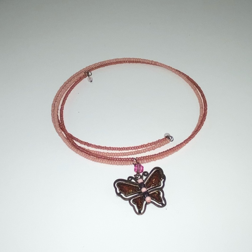 Pink Butterfly Beaded choker Necklace